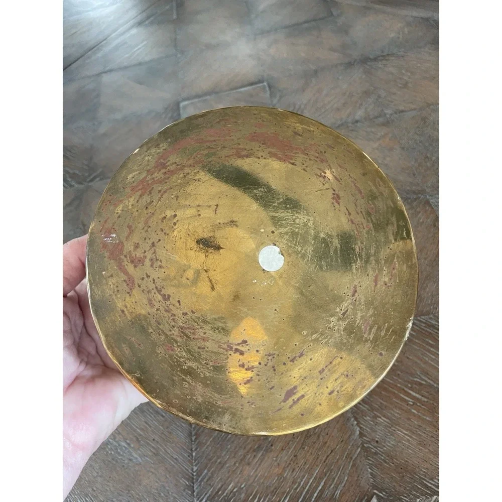 Vintage Solid Brass Round Planter Bowl with Handles 6.5